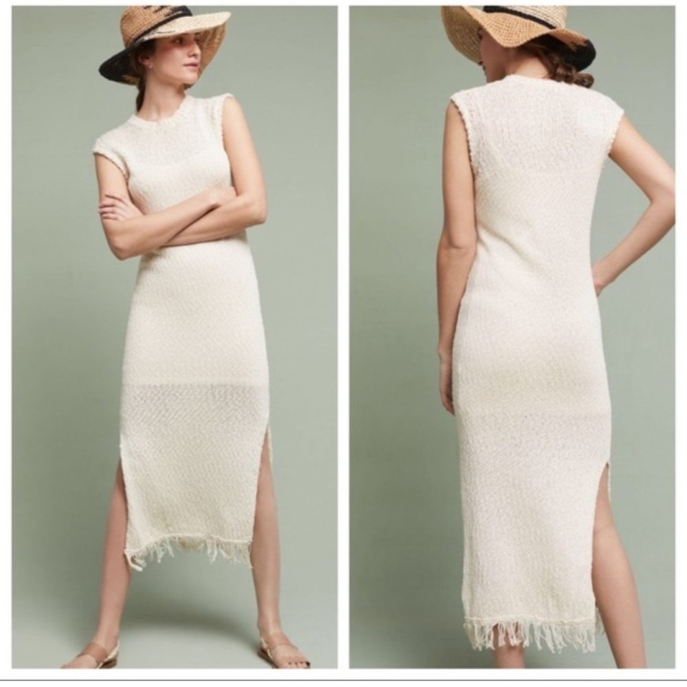 Anthropologie Callahan Isla Knit Midi Dress Fringe Bottom Size Large - Picture 1 of 11